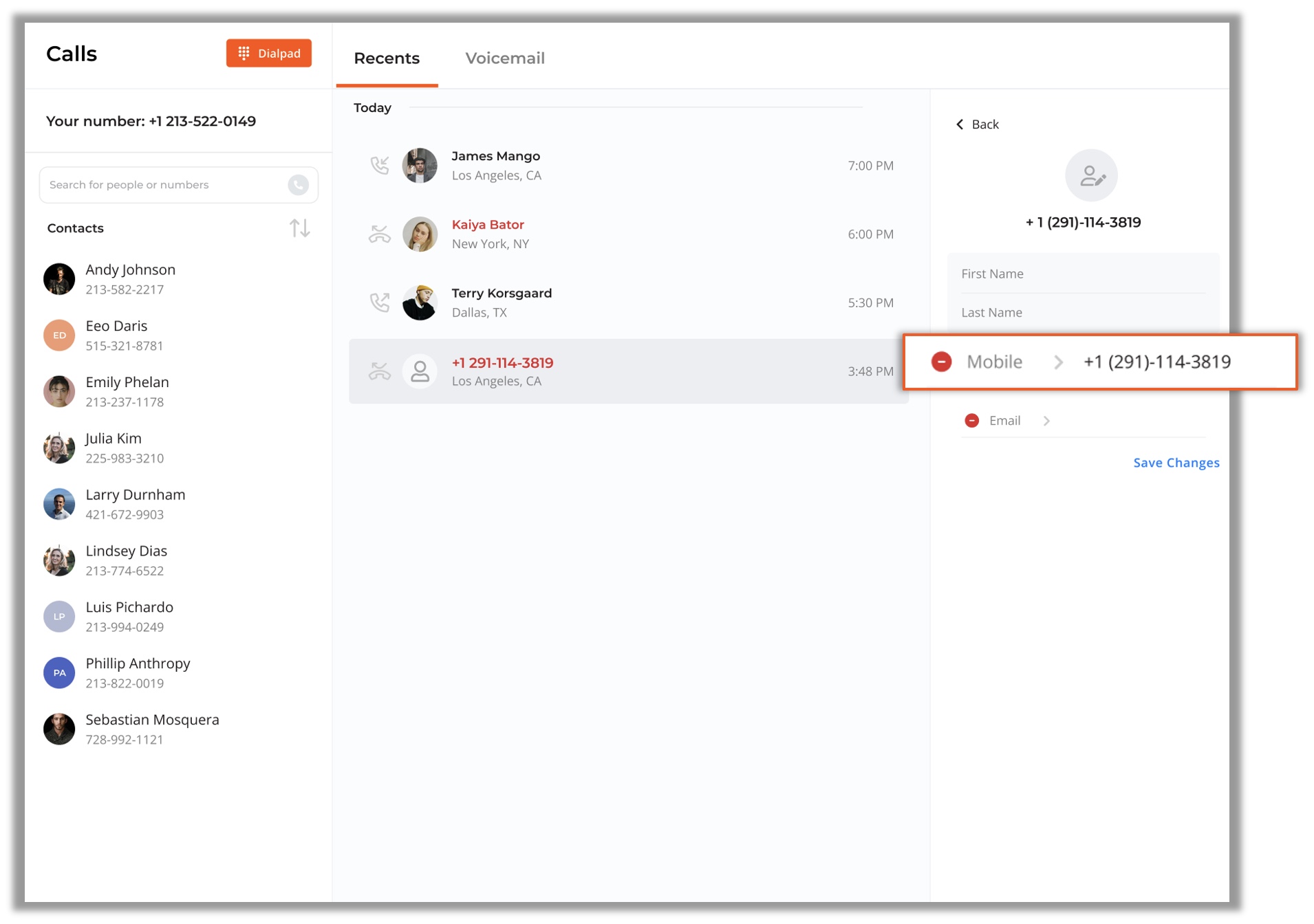 Add a new contact to calls thryv