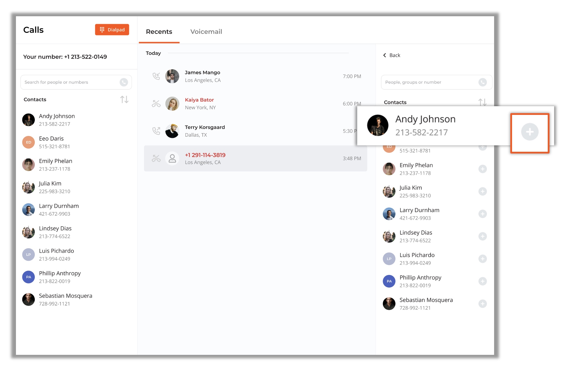 Add a new contact to calls thryv