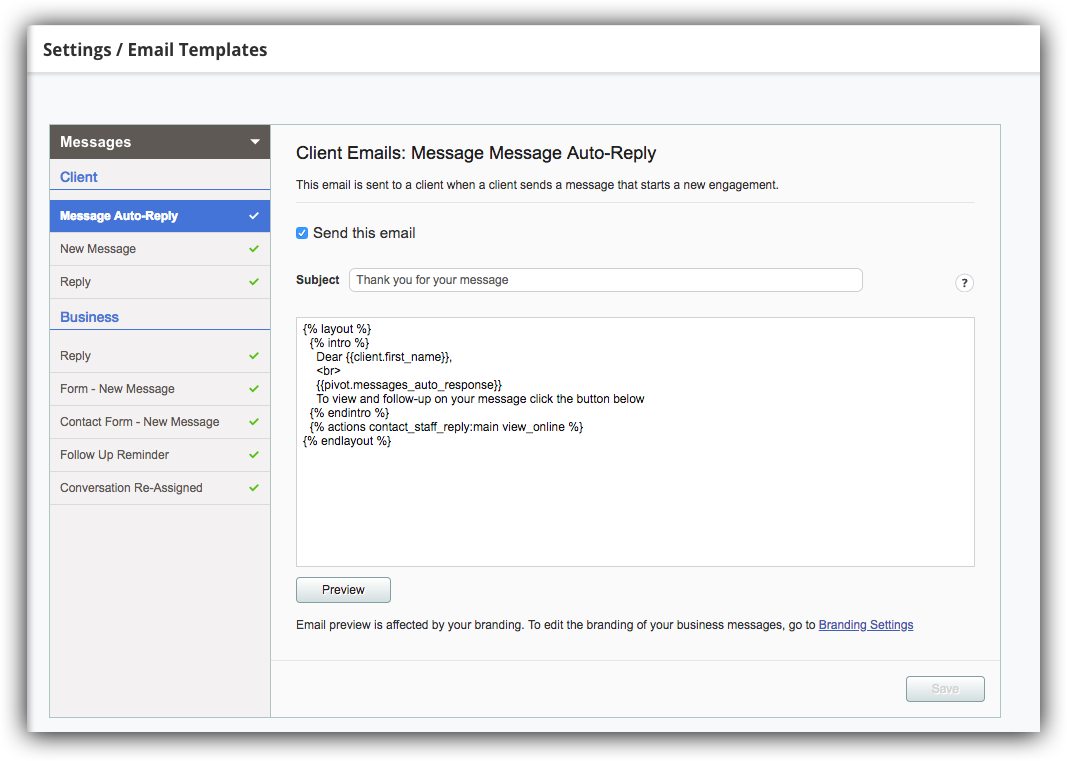 How to customize automatic email templates Thryv