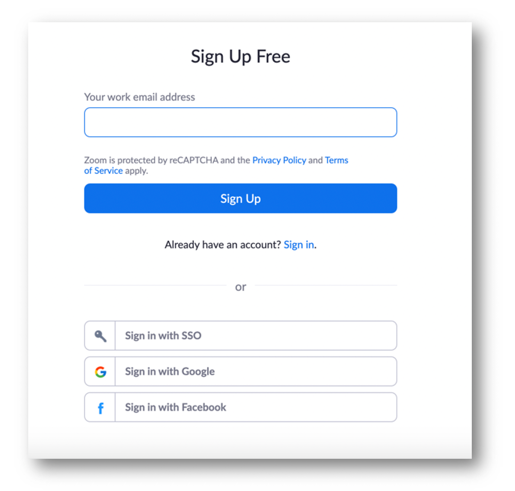 zoom sign up page