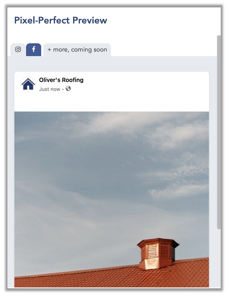 The post preview panel on the right side of the post creation window showing how the post will appear on a selected social platform, with platform logo tabs at the top for switching between platform previews.